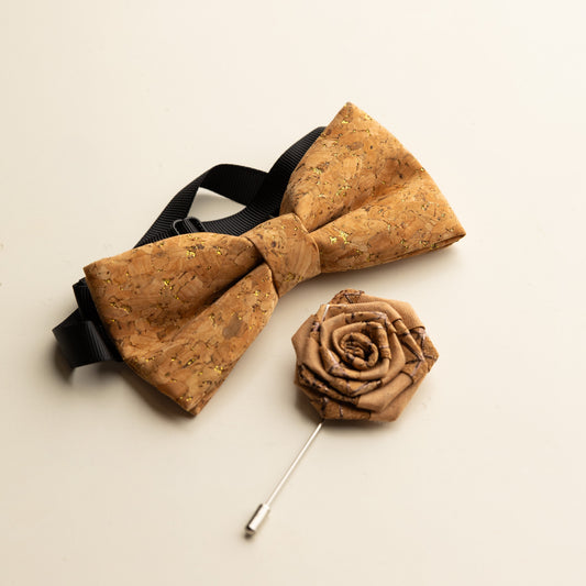 Noeud Papillon Liege + broche "Sable D'or"